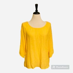 NWT Hope & Harlow long sleeves blouse, embroidered sleeves, yellow size L